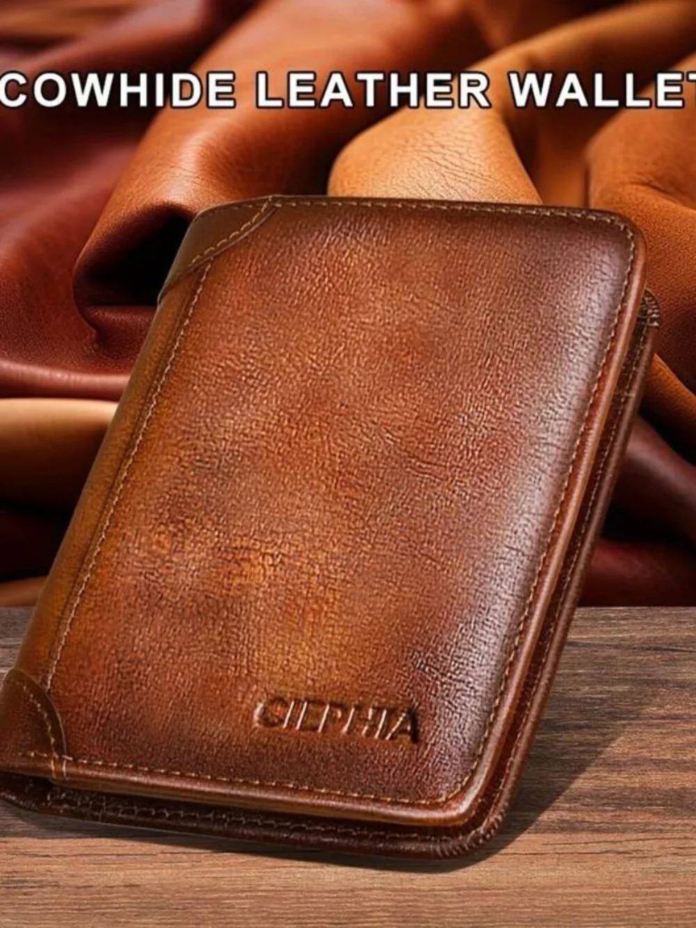 RFID Leather Wallet Trifold Money Clip Men Fathers Day Gift
